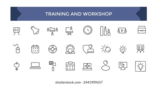 Training line icons collection. Set of vector line icons of business training for modern concepts.
