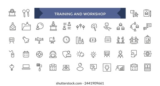 Training line icons collection. Set of vector line icons of business training for modern concepts.