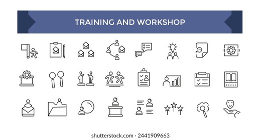 Training line icons collection. Set of vector line icons of business training for modern concepts.