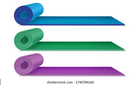 Training mats, yoga mats. Green, blue and purple. Vector illustration