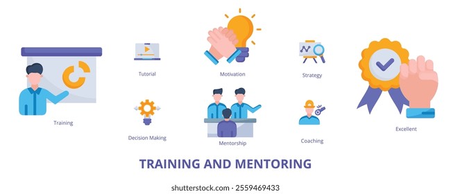 Training and Mentoring Flat Banner Web Icon Set Vector Illustration