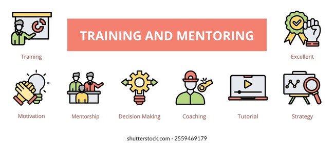 Training and Mentoring Lineal Color Banner Web Icon Set Vector Illustration