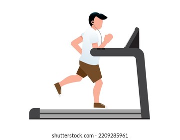training on the running machine. Cardio indoor workout. Isolated on transparent background. Vector flat style illustration.