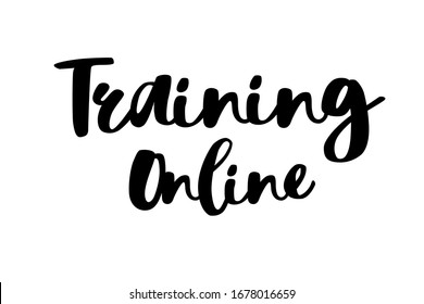 Entrenar texto en línea. Elegante letra negra escrita a mano en blanco. Formación en línea, educación y estudio desde casa. Quédate en casa. vector moderno dibujado a mano. Aislamiento en el hogar para prevenir el virus 