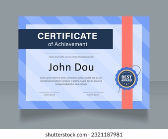 Training participant certificate design template. Vector diploma with customized copyspace and borders. Printable document for awards and recognition. Acumin Variable Concept, Myriad Pro fonts used