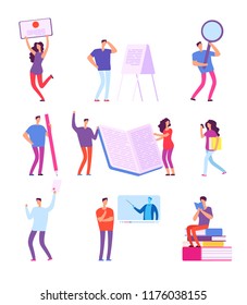 Training people. Education e-learning, online course video tutorial, distance studying vector concepts. Illustration of distance education, training online course