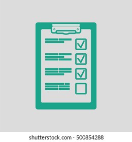 Training plan tablet icon. Gray background with green. Vector illustration.