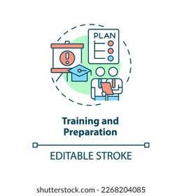 Bildungs- und Vorbereitungskonzept-Symbol Disaster Recovery Plan profitieren abstrakte Idee dünne Linie Illustration. Einzeln Umrisszeichnung. Bearbeitbarer Strich. Arial, Myriad Pro Fett Schriftarten verwendet