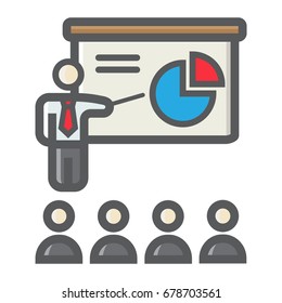 Training presentation colorful line icon, business and teacher, vector graphics, a filled pattern on a white background, eps 10.