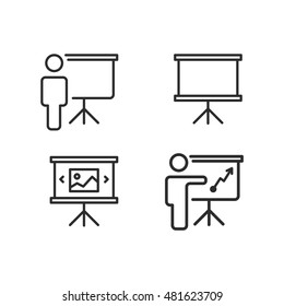 Training, presentation, conference set icons. Vector.