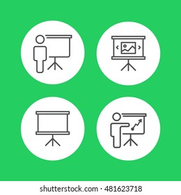 Training, presentation, conference set icons. Vector.