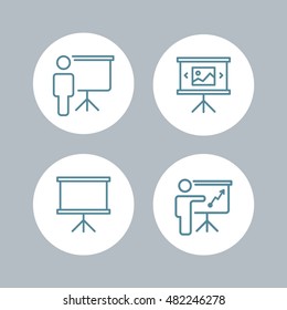 Training, presentation, conference set icons. Vector.