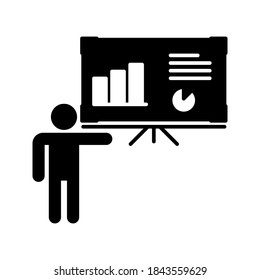 Entrenamiento, icono de presentación. Icono de presentación de negocios. Contiene dicho moderador. Icono del profesor. Formación. Signo del seminario. ilustración vectorial