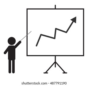 Training, presentation icon, man presenting something on a board