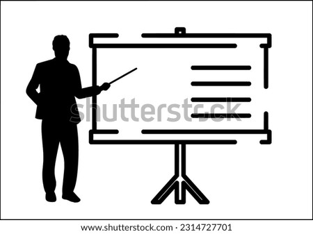 Training, presentation icon. Man teaching on board.