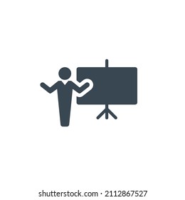 Training, Präsentationssymbol. Schulvortrag, Business-Seminar, Lehrsymbol. Stock-Vektorgrafik einzeln auf weißem Hintergrund.
