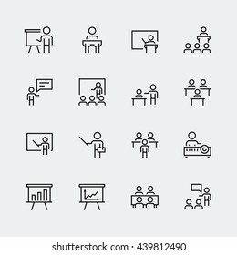 Training, presentation icon set in thin line style