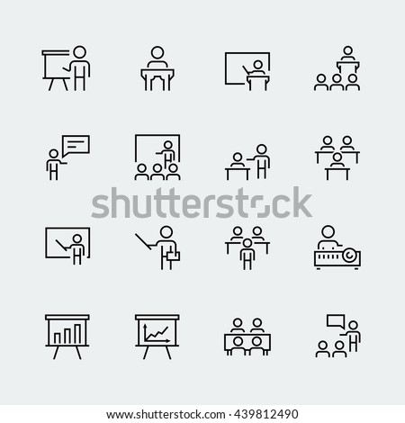 Training, presentation icon set in thin line style