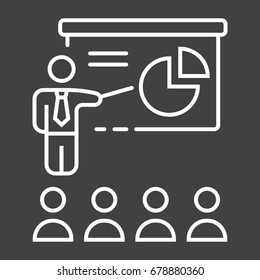 Training presentation line icon, business and teacher, vector graphics, a linear pattern on a black background, eps 10.