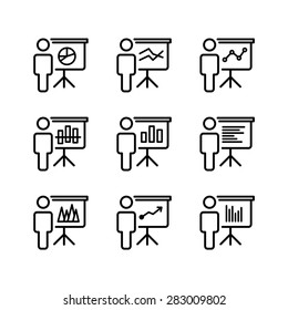 Training, presentation set icons. Vector.