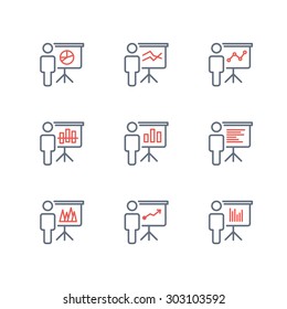 Training, presentation set icons. Vector.