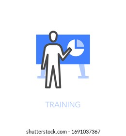 Símbolo de entrenamiento o presentación con una persona y una junta. Fácil de usar para su sitio web o presentación.