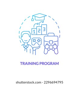 Training program blue gradient concept icon. Improve workers education. Gamification in workplace abstract idea thin line illustration. Isolated outline drawing. Myriad Pro-Bold font used