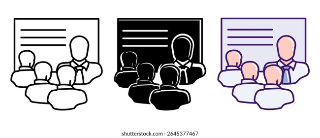 Training Program icon represented by employees, training Line, Filled, Color style.