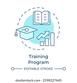 Training program soft blue concept icon. Professional development, growth. Learning, knowledge. Round shape line illustration. Abstract idea. Graphic design. Easy to use in infographic