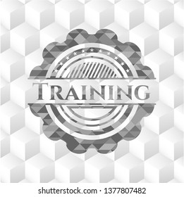 Training realistic grey emblem with geometric cube white background