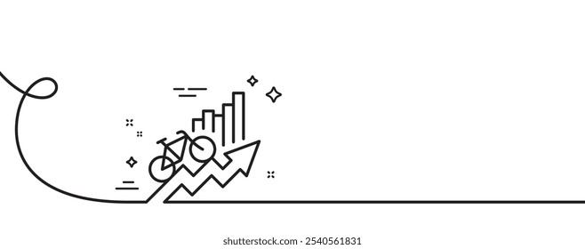 Ícone de linha de resultados de treinamento. Uma linha contínua com curva. Sinal de gráfico de passeio de bicicleta. Símbolo de estatísticas do ciclista. Faixa de opções de estrutura de tópicos única de resultados de treinamento. Padrão de curva de loop. Vetor