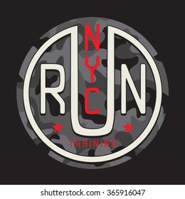 Training run typography, t-shirt graphics, vectors