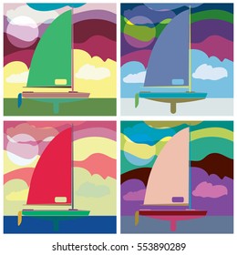 Training sailing yacht
Image of small vessel with a sail using wind to move.