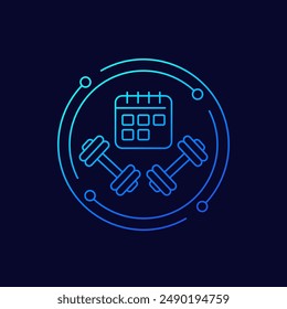 ícono de programación de entrenamiento, Plan de entrenamiento de gimnasio, diseño lineal