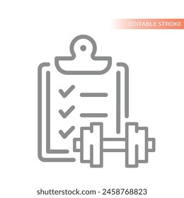 Training schedule line vector icon. Weight loss plan or diary with checklist.