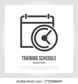 Training schedule of online learning. Calender with timer. Thin line icon. Time management, deadline. Vector illustration.