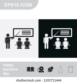 Training seminar flat black and white vector icon.
