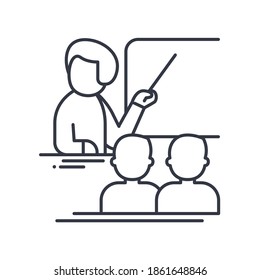 Icono de seminario de formación, ilustración lineal aislada, vector de línea delgada, signo de diseño web, símbolo de concepto de contorno con trazo editable sobre fondo blanco.