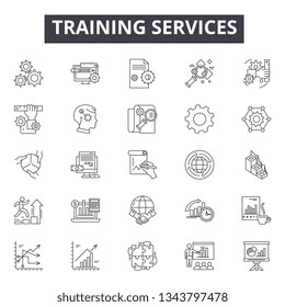 Training services line icons for web and mobile design. Editable stroke signs. Training services  outline concept illustrations