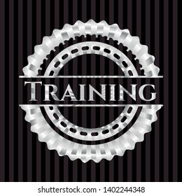 Training silvery badge or emblem. Vector Illustration. Mosaic.