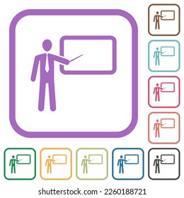 Entrenar iconos simples en marcos cuadrados redondeados de color sobre fondo blanco