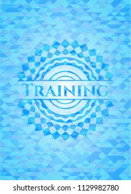 Training sky blue emblem with triangle mosaic background