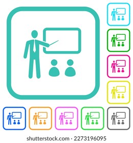 Training with students vivid colored flat icons in curved borders on white background