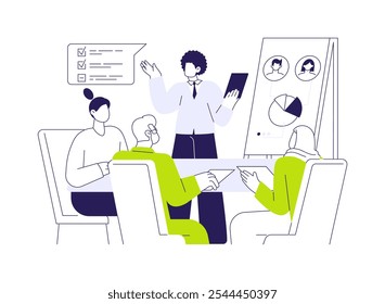 Training survey interviewers abstract concept vector illustration. Group of diverse supervisors during staff meeting, social science and movement, opinion poll workers abstract metaphor.