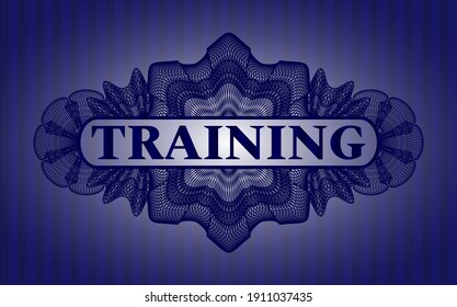 Training Text in Guilloche Blue Button. Bars, feiner Hintergrund. Intensive Illustration. 