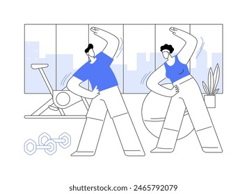 Training together isolated cartoon vector illustrations. Couple staying fit in the gym together, workout training, fitness activity with a friend, wellness exercises vector cartoon.