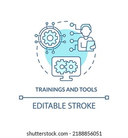 Training und Tools Türkis Konzept Symbol. Business. Erstellen einer hybriden Umgebung abstrakte Idee dünne Linie Illustration. Einzeln Umrisszeichnung. Bearbeitbarer Strich. Arial, Myriad Pro Fett Schriftarten verwendet