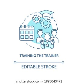 Training trainer concept icon. Community development step abstract idea thin line illustration. Gaining knowledge from experienced instructors. Vector isolated outline color drawing. Editable stroke