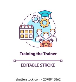 Training trainer concept icon. Community development step abstract idea thin line illustration. Engaging professionals in coaching new mentors. Vector isolated outline color drawing. Editable stroke