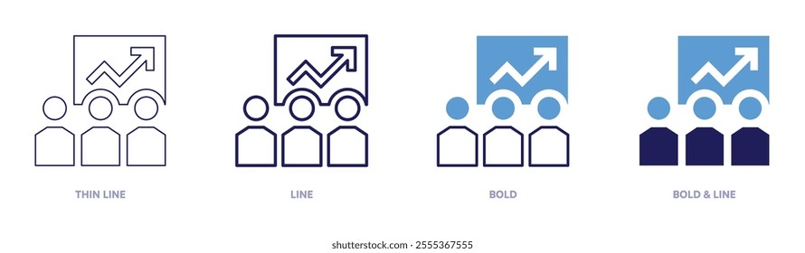 Training user icon in 4 different styles. Thin Line, Line, Bold, and Bold Line. Duotone style. Editable stroke.